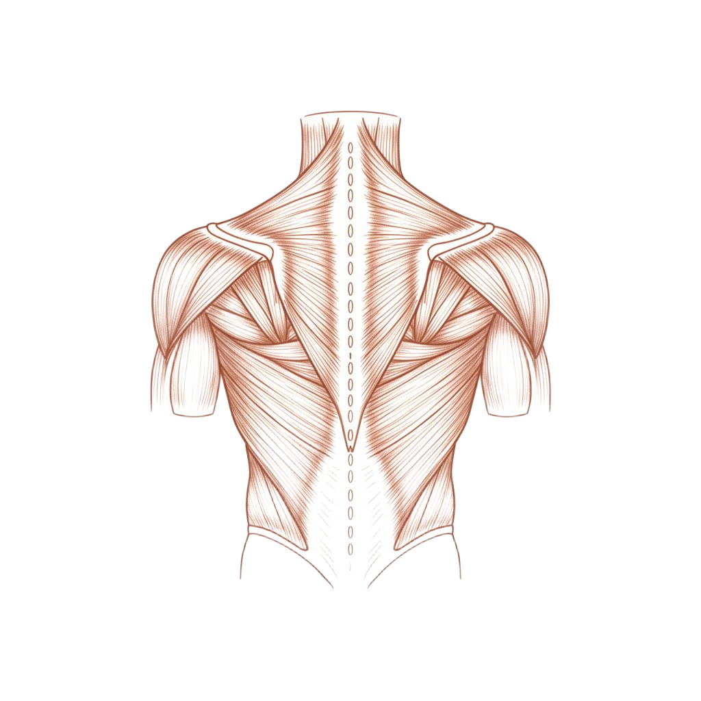 Anatomical illustration of back, neck and shoulder muscle groups